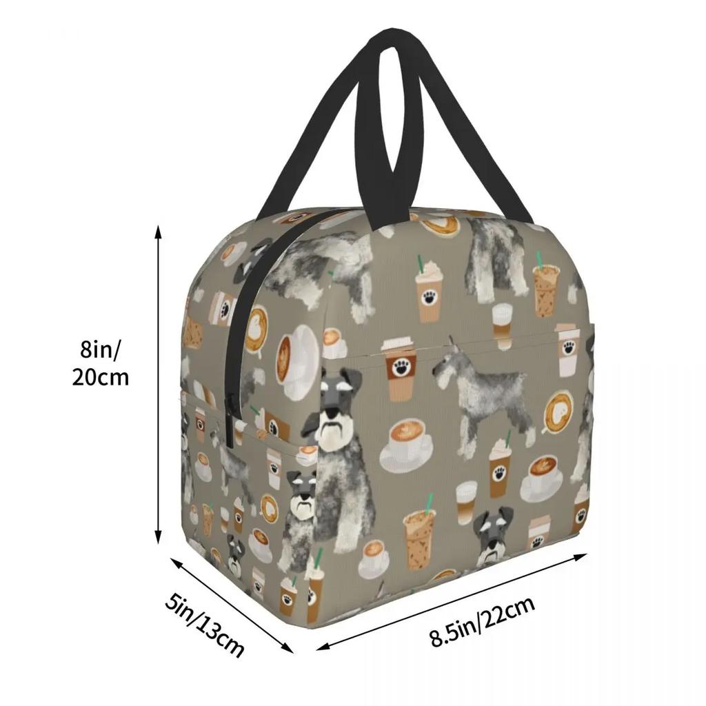 Schnauzer Coffee Dog Breed Pet Art Pure Breed Cafes Insulated Lunch Bag for Women Leakproof Cooler Thermal Bento Box