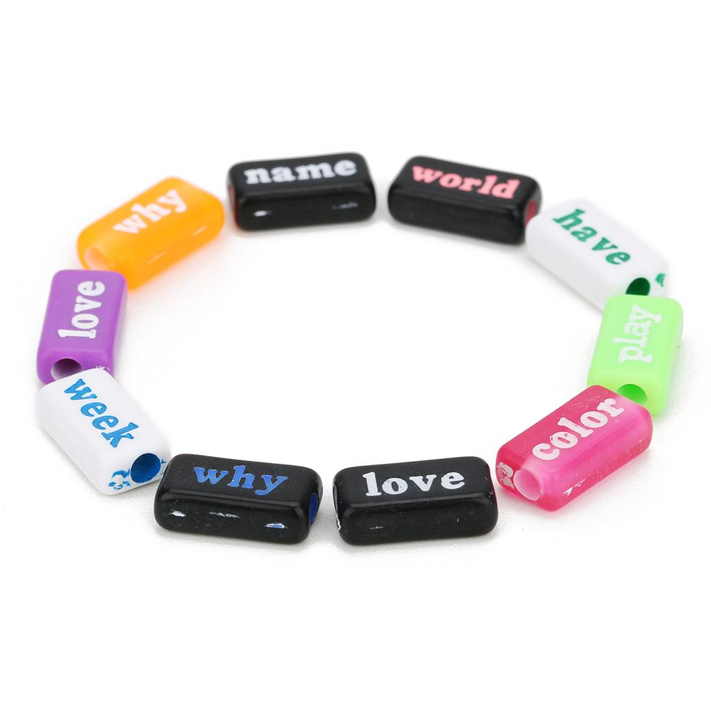 50pcs Acrylic Rectangular Words Beads 15X7.5mm Loose Bead for Jewelry Making DIY Necklace Phone Chains Bracelet Accessories