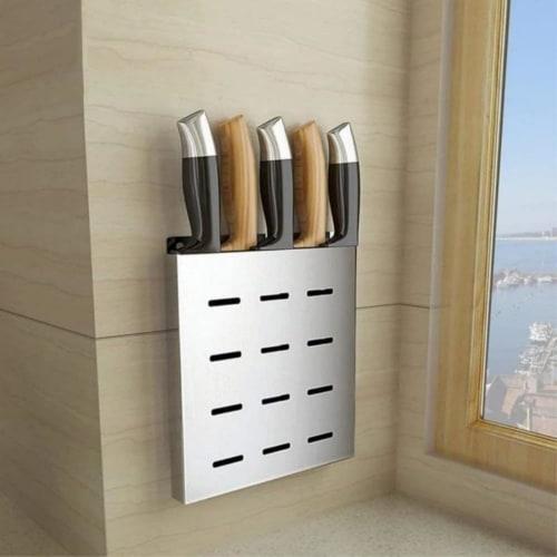JBJSHHY Stainless Steel Knife Rack, Kitchen Knife Wall-Mounted Storage Box, Home Storage Rack, Knife Rack (Gun Gray)