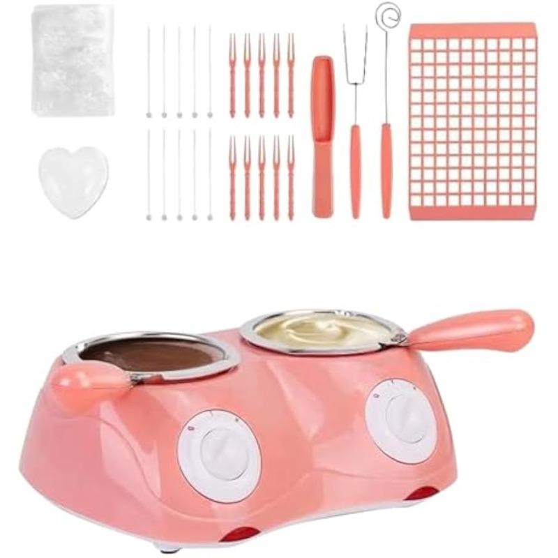 Chocolate Melting Pot with Dual Bowls, 2-Speed Temperature Fondue Maker, Chocolate Melter DIY Moulds for Cheese, Butter