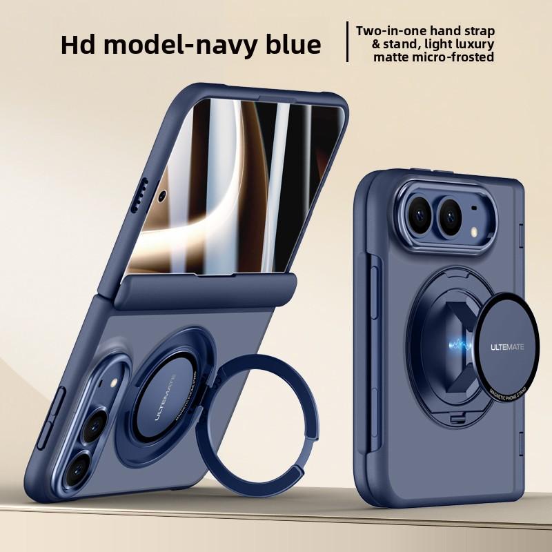 For iPhone Ultra Fold Case With Tempered Film Magnetic Shrink Stand Protective Back Cover For Wireless Charging Phone Shell