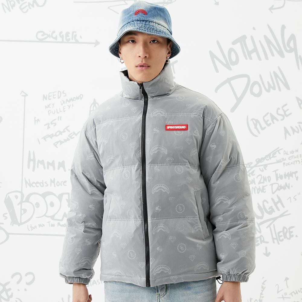 Sprayground Durchgehendes Logo Reißverschluss Stehkragen Lockerer Schnitt Daunenjacke Unisex Oberbekleidung Schwarz WD941323