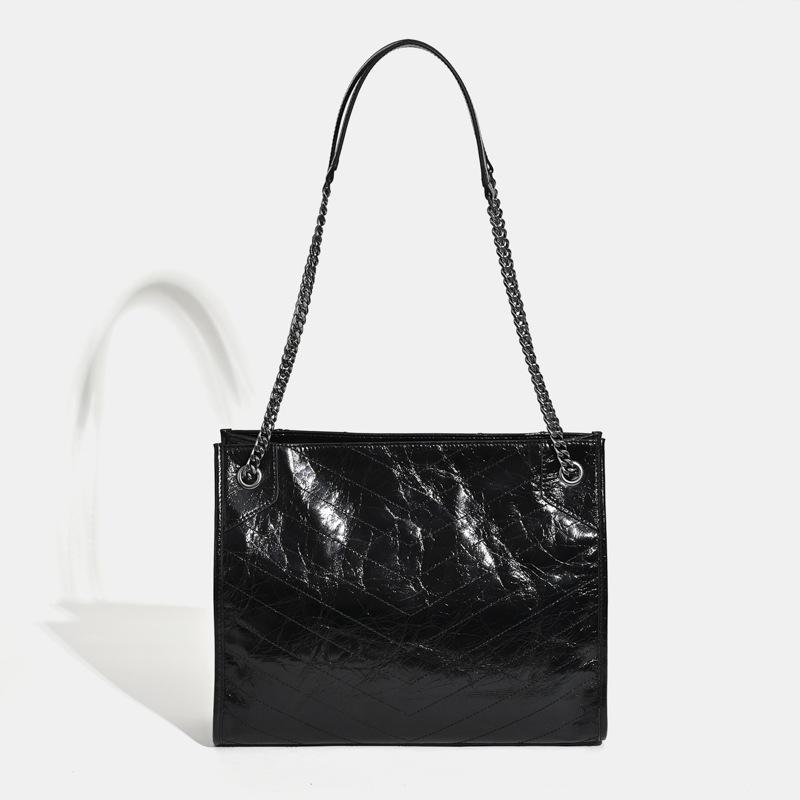 Damen 2025 Rindsleder Diamantkette Schulter Messenger Tote – Pendeltasche mit großem Fassungsvermögen