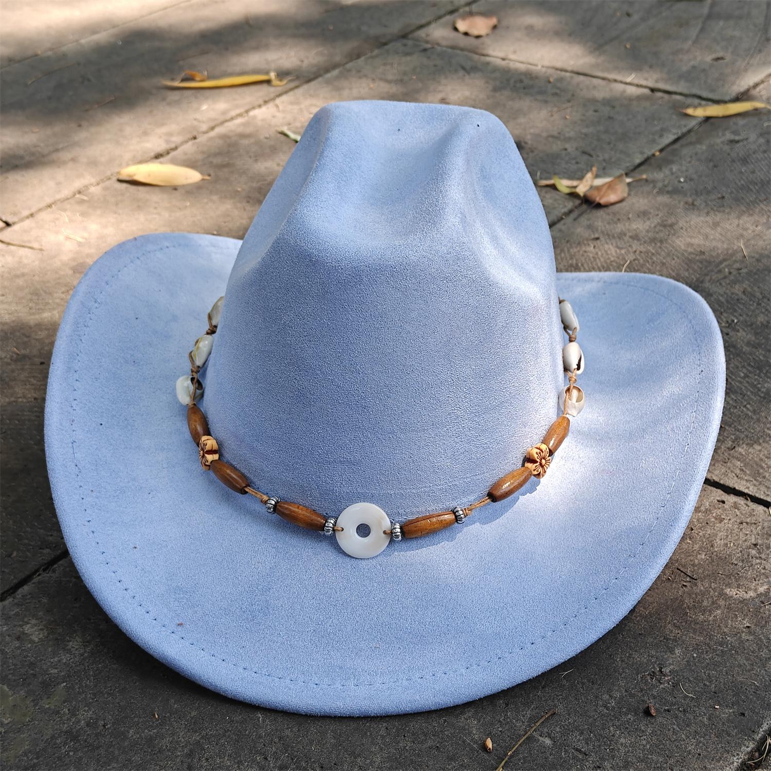 

New Colorful Suede Leather 7.5CM Western Cowboy Fedora Hat for Women Men Panama Fashion Travel Party Hat Denim Hat 2025 56-58cm