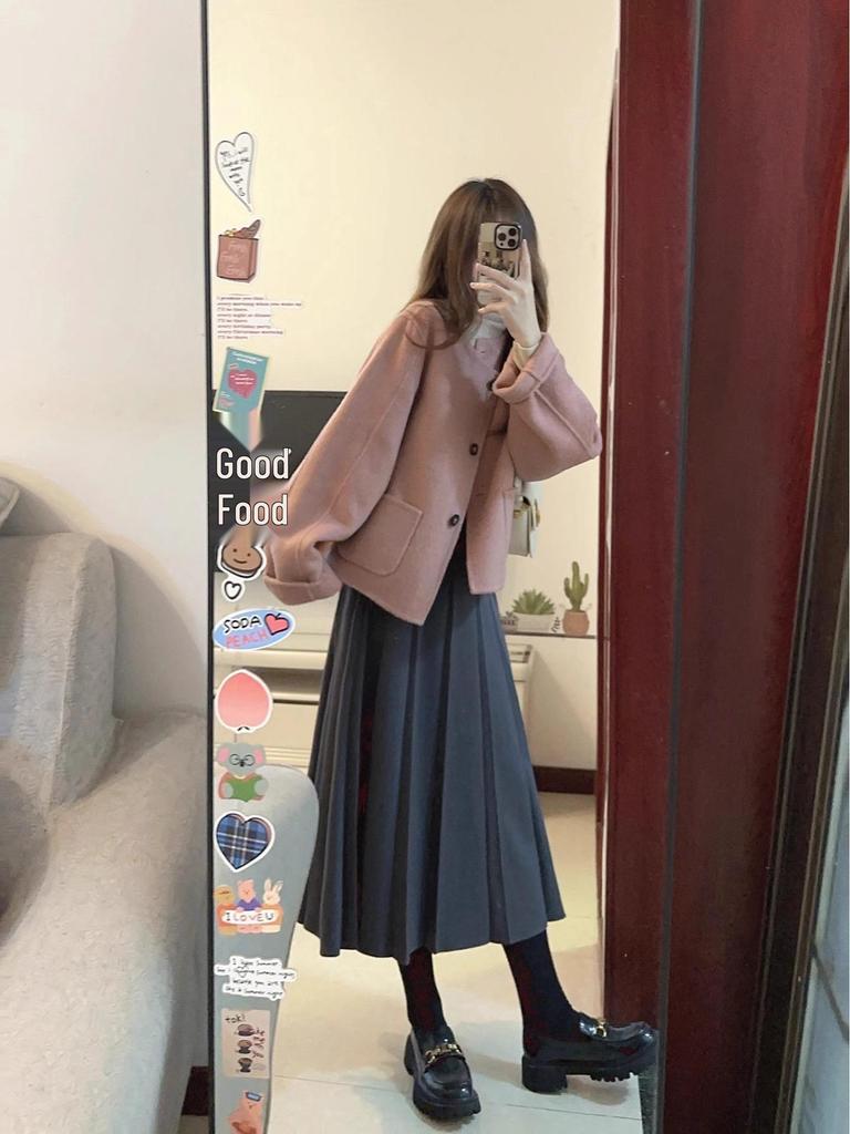 Korean-Style Petite Women's Short Wool Coat - Trendy Autumn/Winter Fragrance Style