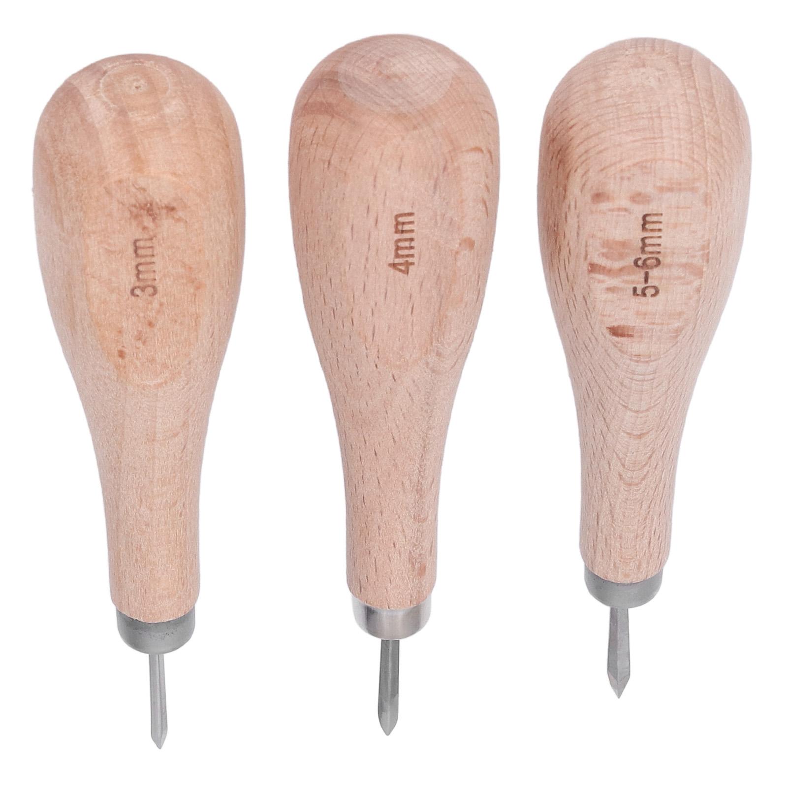 

3Pcs Leather Awl High Hardness Ergonomic Design Rhombus Leather Stitching Awl with Beech Handle for Leather Punching