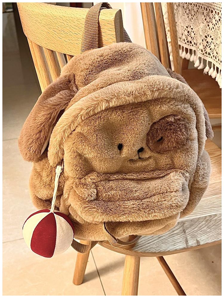 2023 New Plush Puppy Backpack Cute Soft Girl Plush Bag Cartoon Student Small Backpack Brown Street Fashion