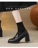 Sheepskin 7.5cm Heel Retro Camellia Loafers: Chunky Heel Black Leather Slip-On Shoes