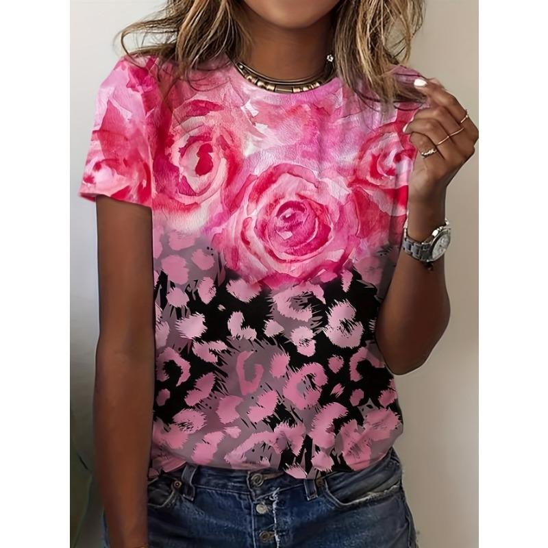 Summer Round Neck 3D Fashionable and Minimalist Print Top Fashionable Casual Short Sleeved Women's T-shirts