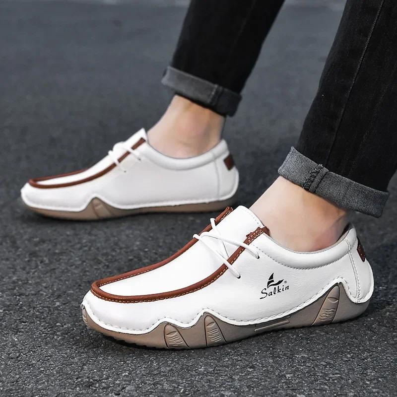 Quality Mens Casual Leather Shoes  Men Loafers  Couple Shoes Hard Wearing Male Flats Comfortable Soft  Para Hombre