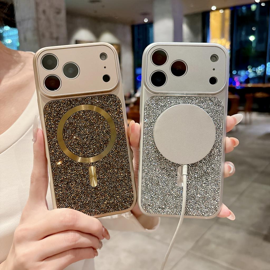 Glitter Diamond Rhinestone Phone Case for iPhone 17 16 15 14 Pro Max Air Shiny Bling Wireless Charging Magnetic Shockproof Cover