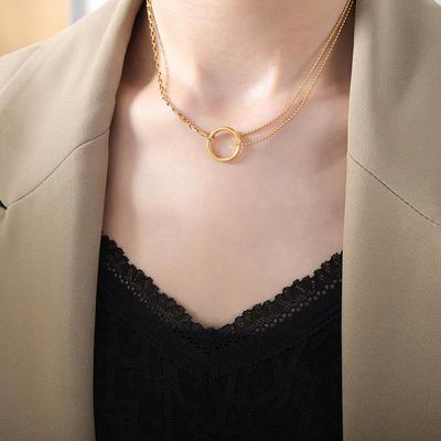 Personalized 18K Gold Titanium Steel Ring Pendant Patchwork Necklace – Light Luxury Versatile Clavicle Chain.