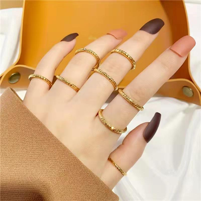 Temperament Simple Sand Gold Star Ring - Copper Gold-Plated Stackable Band for Women Starry Sky Band [Size 9]