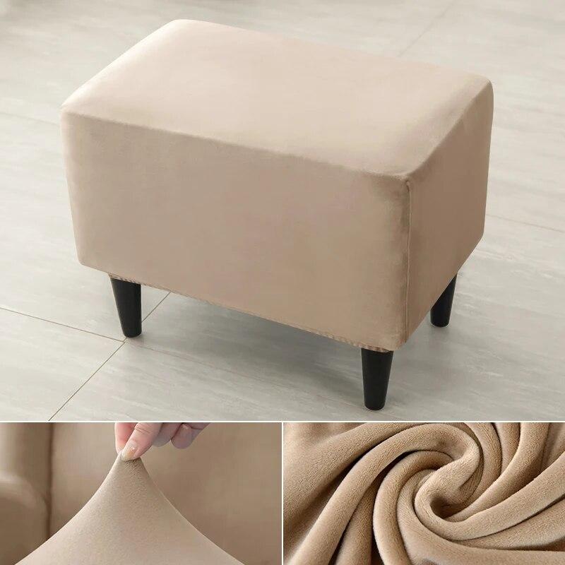 1 stk. Pufftrekk i fløyel, elastisk, rektangulært, 360° heldekkende fotskammeltrekk, stoltrekk, beskyttelse