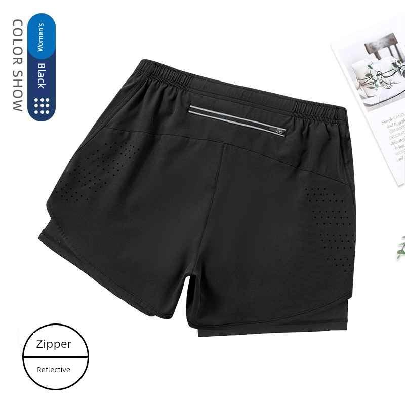 Men's Running Shorts Professional Marathon Track and Field Three-Quarter Length Quick-Dry Inner Lining Pants Sports Two-In-One Design with Phone