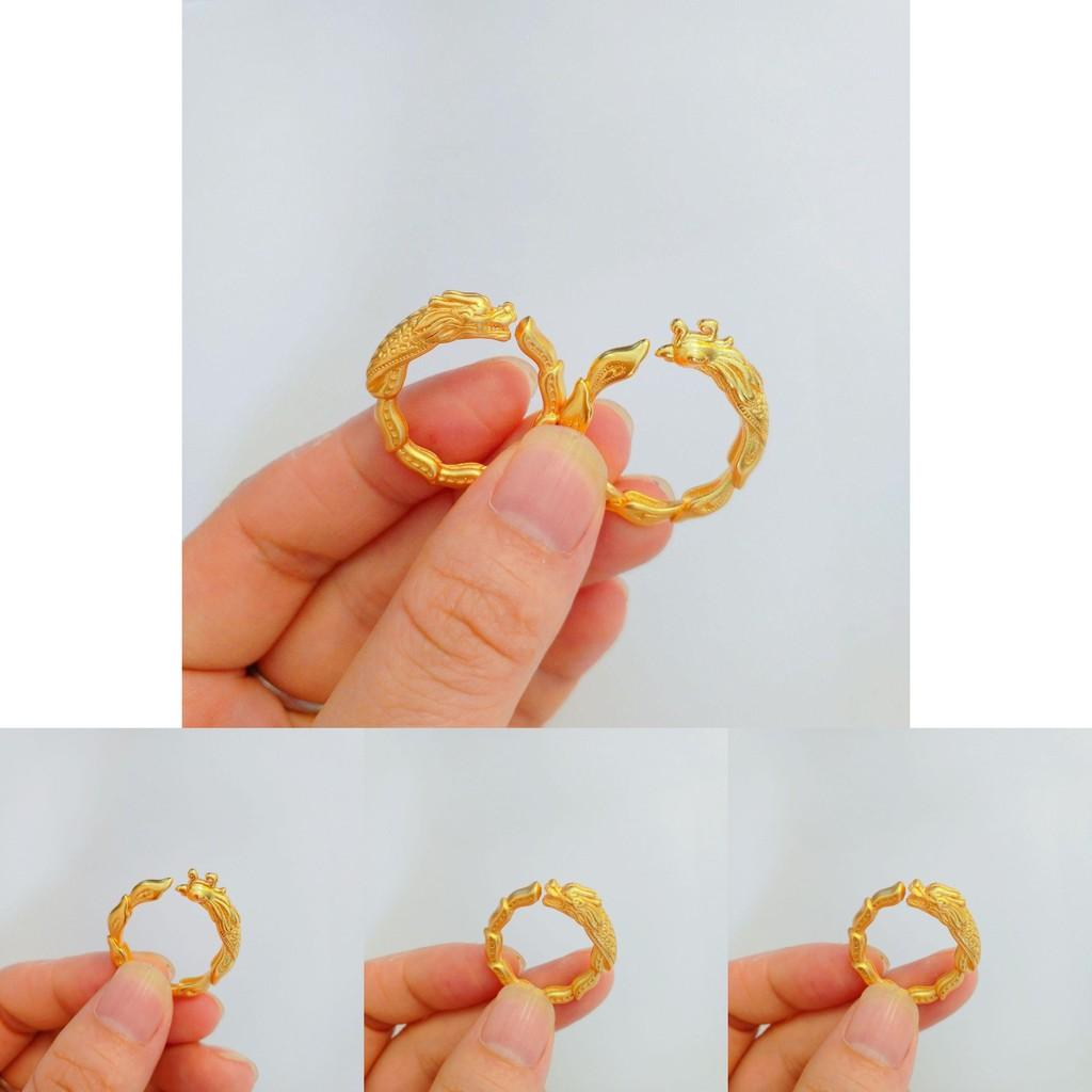 Unique Dragon And Phoenix Cultural Symbol Ring Stunning Brass Gold Plated Couples Jewelry Fashion