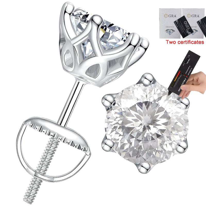 100% S925 silvery Portuguese cut D moissanite screw back 6 prong stud earring for women golden plated yellow golden plated GRA