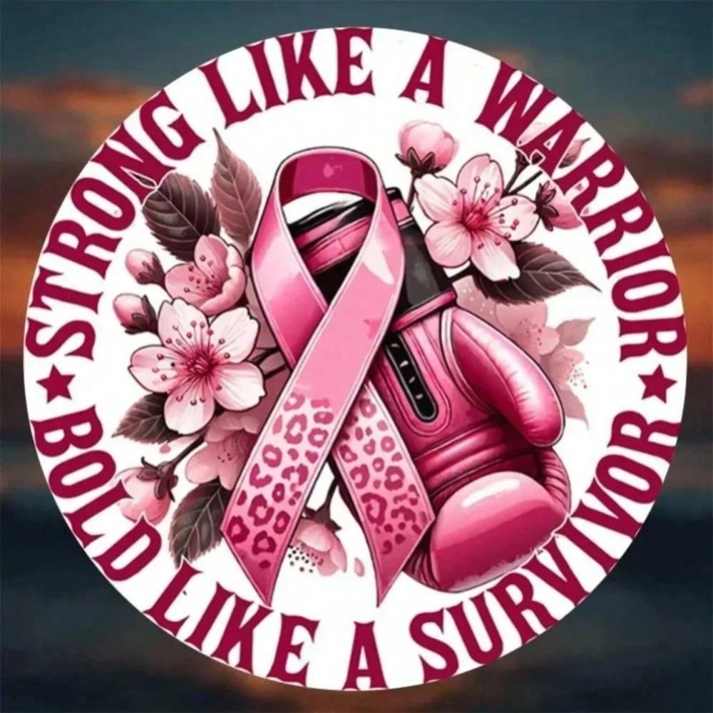 Strong Breast Cancer Awareness Metal Sign Pink Ribbon Boxing Glove Design Meaningful Wall Decor Home Bar Bedroom Man Cave