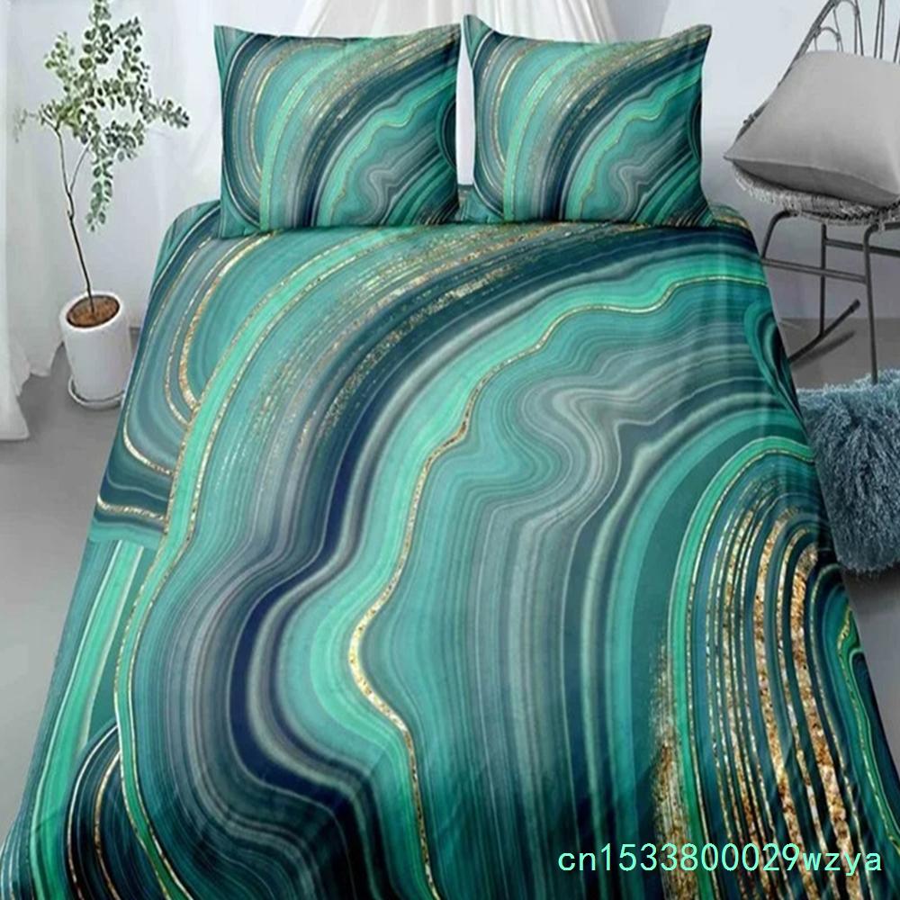 Schicker Marmor-Bettbezug aus Mikrofaser, Mint, Gold, Glitzer, Türkis, Bettwäsche-Set, abstrakt, Aquablau, Bettbezug für Einzelbett, Doppelbett, volle Größe