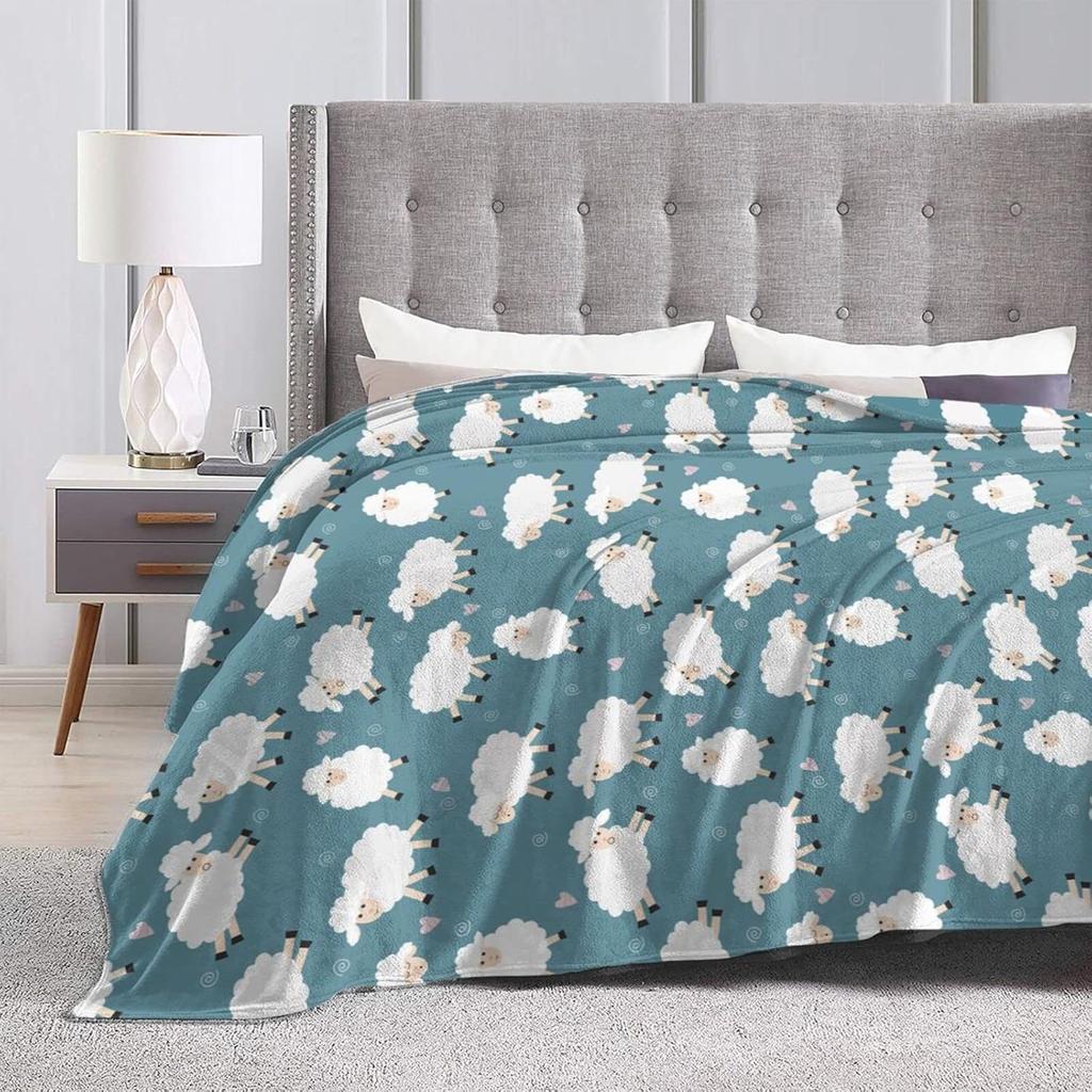 Perinsto Cute Sheep Throw Blanket Ultra Soft Warm All Season Cartoon Animals Decorative Fleece Blankets For Bed Chair Car Sofa C