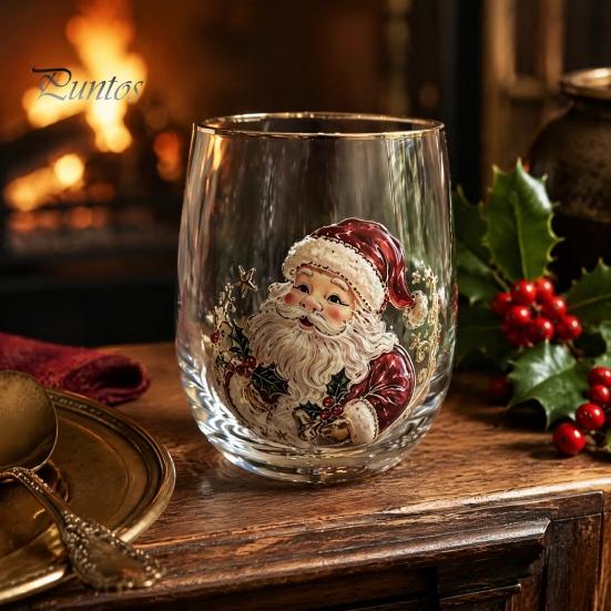 Decorative Party Drinkware Christmas Cocktails Glass, Santa Snowman Reindeer Tree Design Tumbler, 300ml Lead-free Wine Glasses Holiday for Cocktail