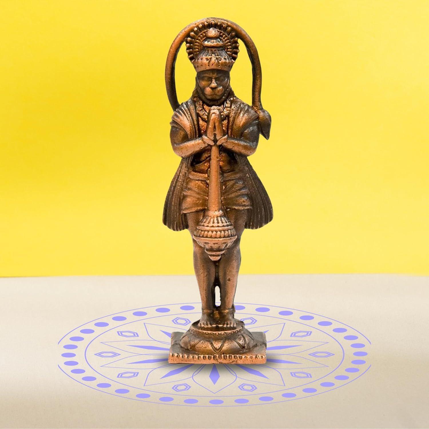 

Идол Ханумана из меди ручной работы | 2,5 дюйма | Патина, античная отделка | Мурти Баджрангбали для пуджи и домашнего декора