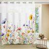 MEHOFOND Wildflower No Hook Shower Curtain with Snap In Liner, Spring Watercolor Floral Plant Shower Curtain,See Through Mesh Top Window,Waterproof