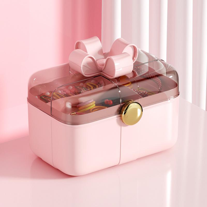 Household Large Capacity Children's Headwear Organizer Box, Hand-held Strap Cover Accessory Box, Hair Accessory Storage Box