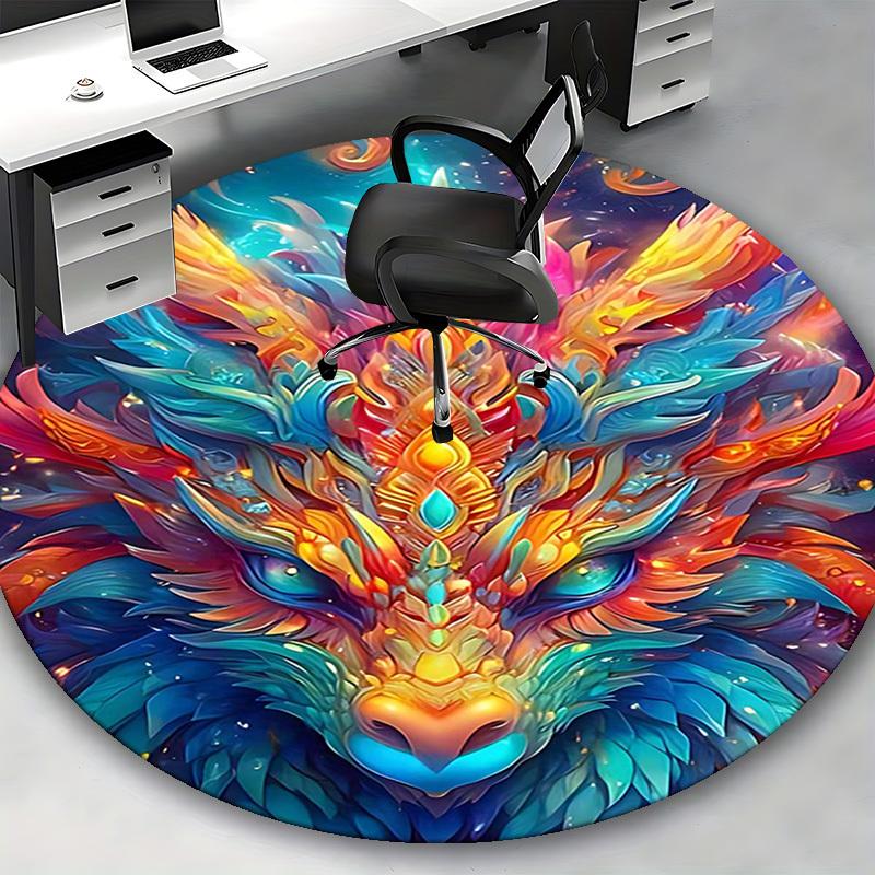 1pc Fantasy Dragon Phoenix Round Carpet Anime Design Office Chair Mat, Non Slip Rug for Home Decor, Gift, Office, Living Room, Bedroom