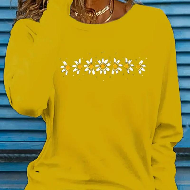 

Топы для женщин с принтом маленькой хризантемы, круглым вырезом и длинным рукавом, футболка, осенний повседневный тонкий пуловер, женский топ с длинным рукавом 8XL жёлтый