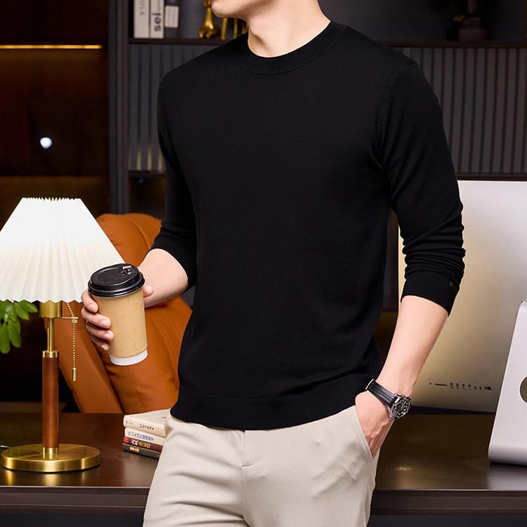 2025 Men's Lightweight Solid Color Round Neck Sweater, Long-Sleeved Knit for Spring/Autumn