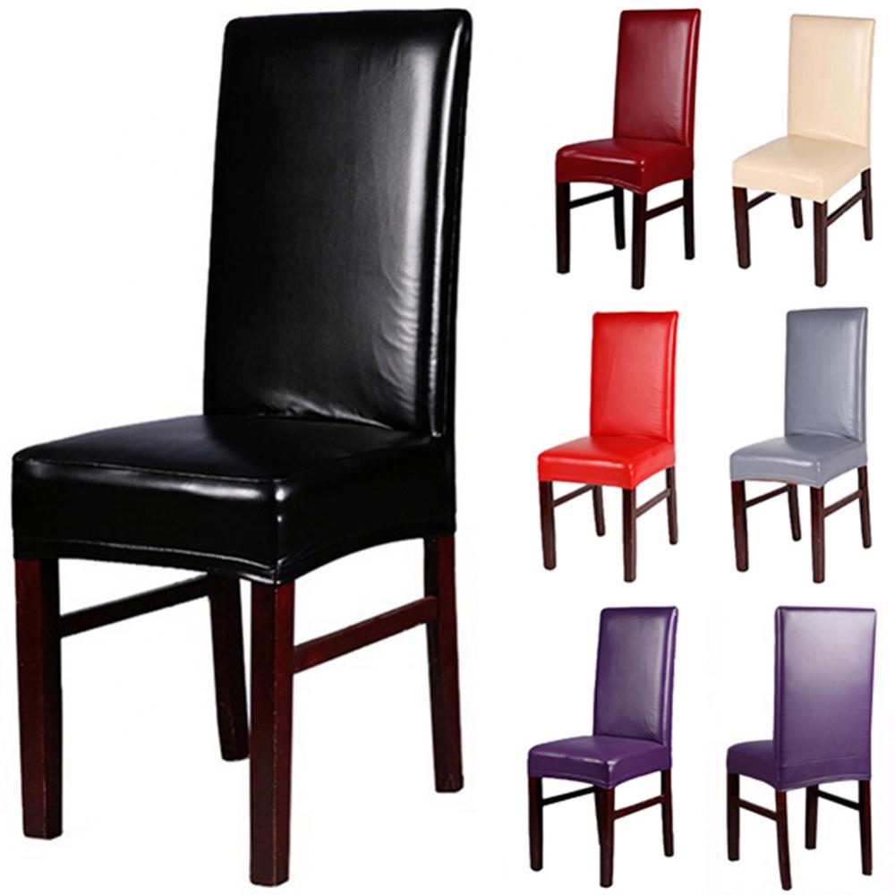 

Faux Leather Chair Cover Slipcover Waterproof Stretch Seat Cushion Large Dining Chair Cover Long Back Elastic Flexible For Home