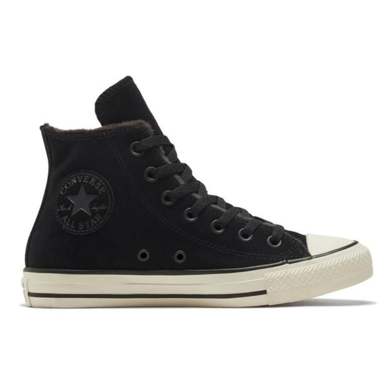 Converse Chuck Taylor All Star Round Toe Lace-up Non-Slip Abrasion Wrap Warm High-Top Canvas Women's Black