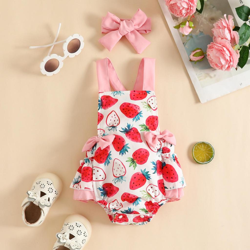 Baby Sleeveless Summer Sling Bodysuit with Bow Print