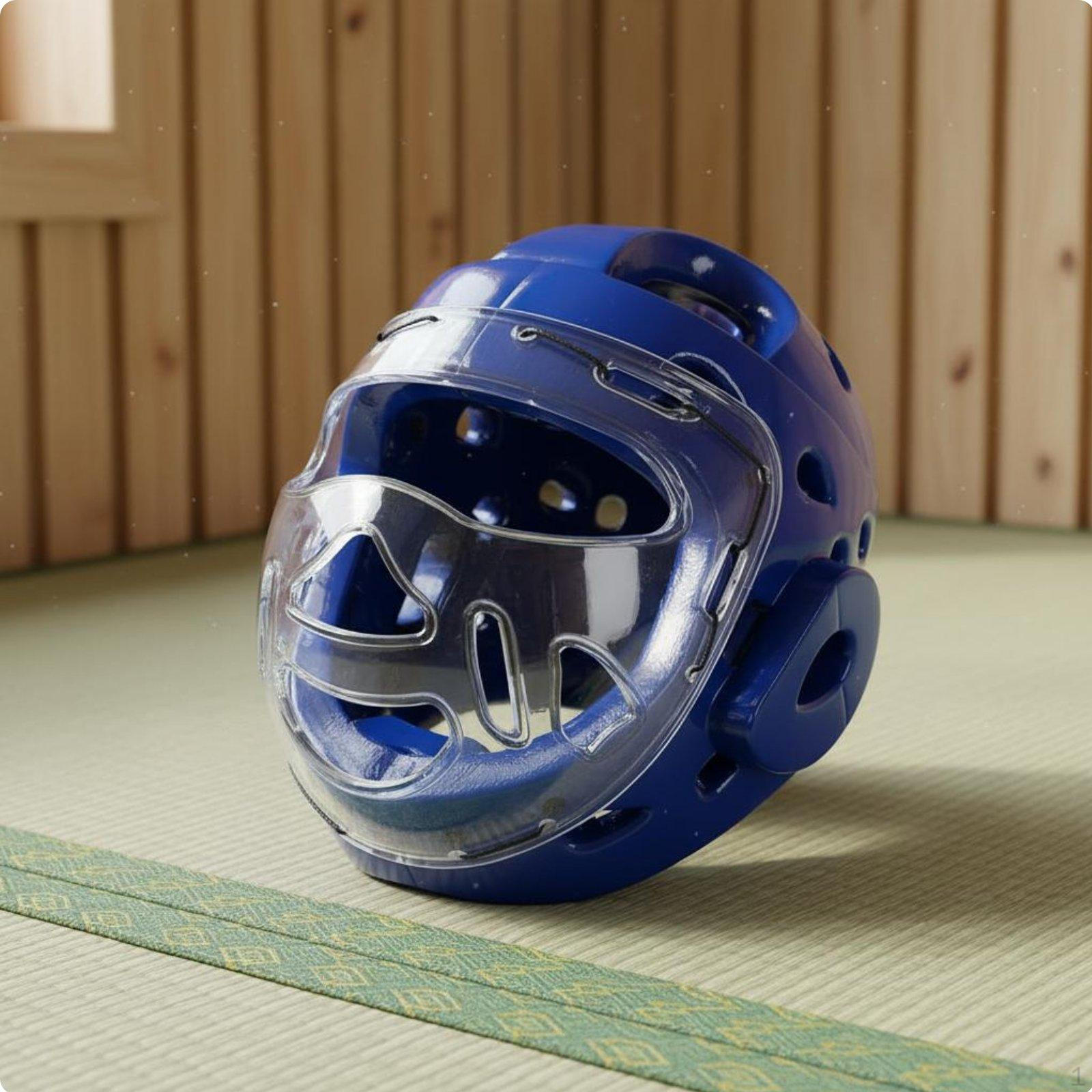 Taekwondo Helmet with Face Guard Thickened Ear Protection Fighting Arts Impact Resistant Blue Xs