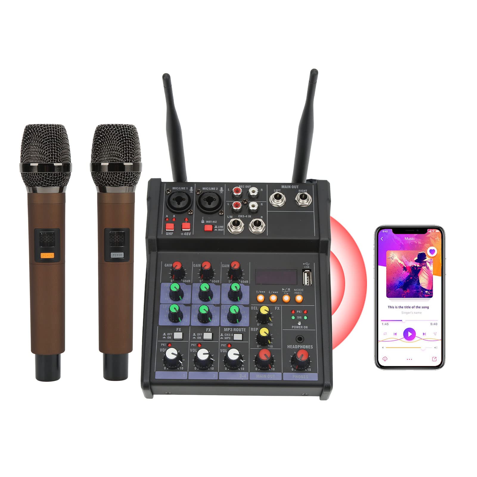 

4-канальный профессиональный звуковой микшер Bluetooth USB с двумя беспроводными MP3-пультами управления для Live 16 DSP Dual L Band Equalizer Mixer,