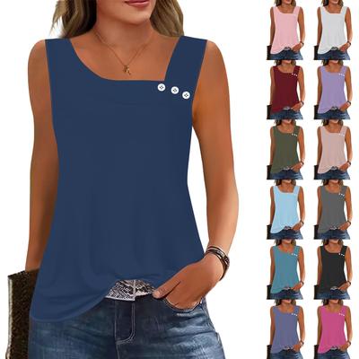 Dámské letní tílka Čtvercový výstřih Bez rukávů Knoflíky Ležérní Elegantní Tuniky Základní Business Pracovní Trička Halenky