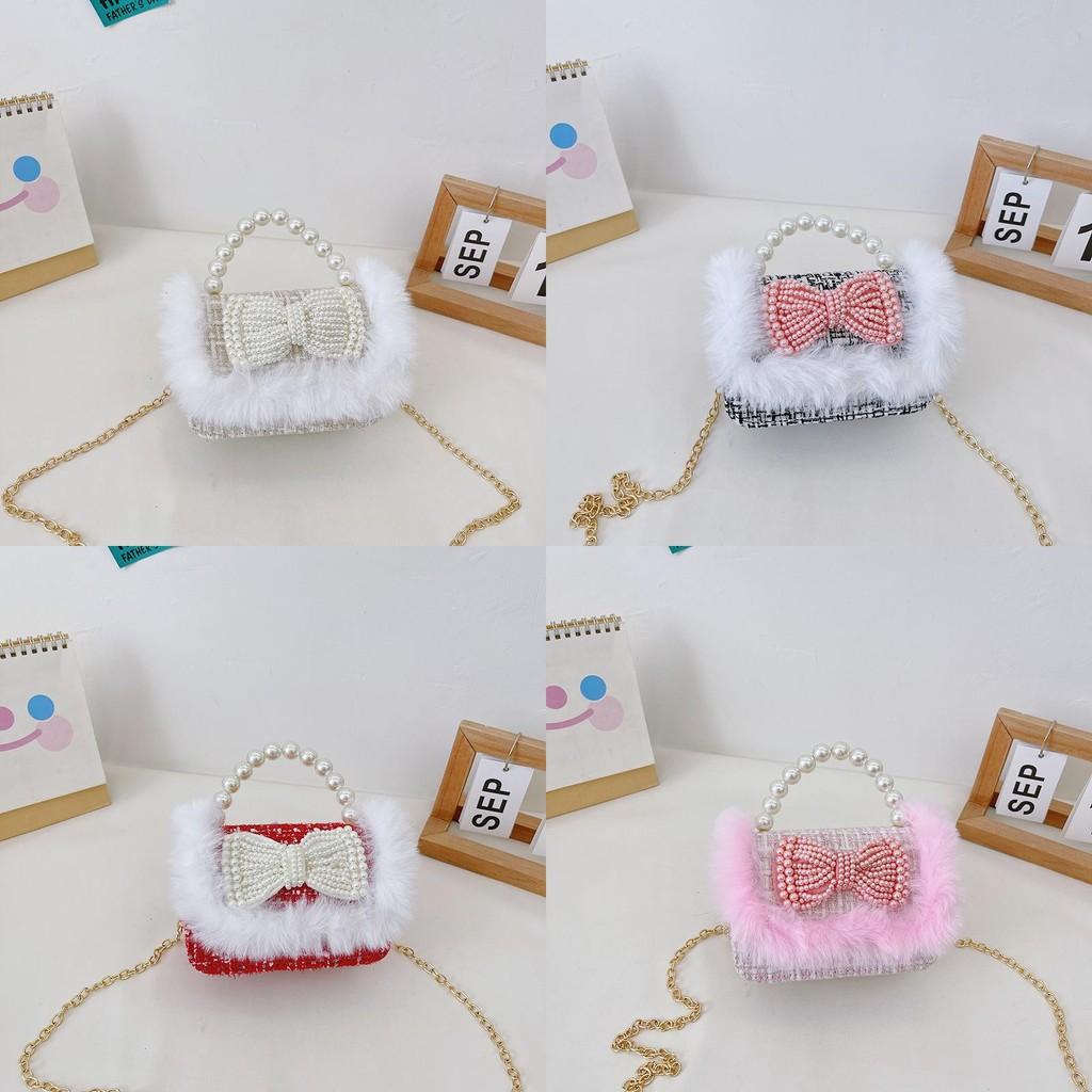 Charming Pearl Bow Mini Handheld Bag For Kids With Stylish Modern Design And Breathable Fabric
