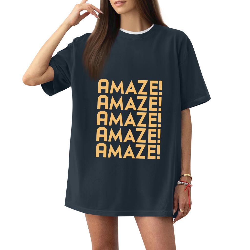 Women's Casual Printed T-Shirt Round Neck Pullover Short Sleeve Top
