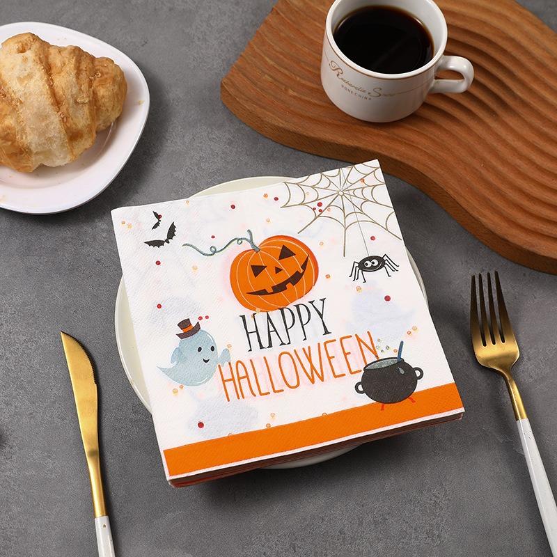 20Pcs/Pack 33x33cm Halloween Pumpkin Printed Disposable Napkin Paper Table Dinner Tissues Party Decoration