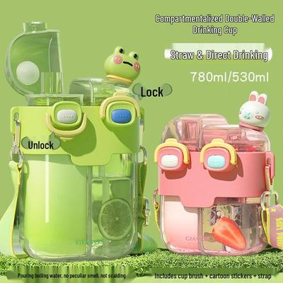 Dual-Chamber Creative Cartoon Straw Cup for Kids - Large Capacity