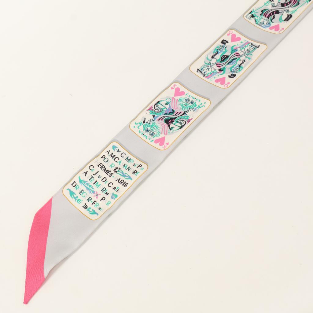 Hermes [Excellent Condition] H063169S JEU DE CARTES Playing Cards Silk Twilly Scarf GrayUsed