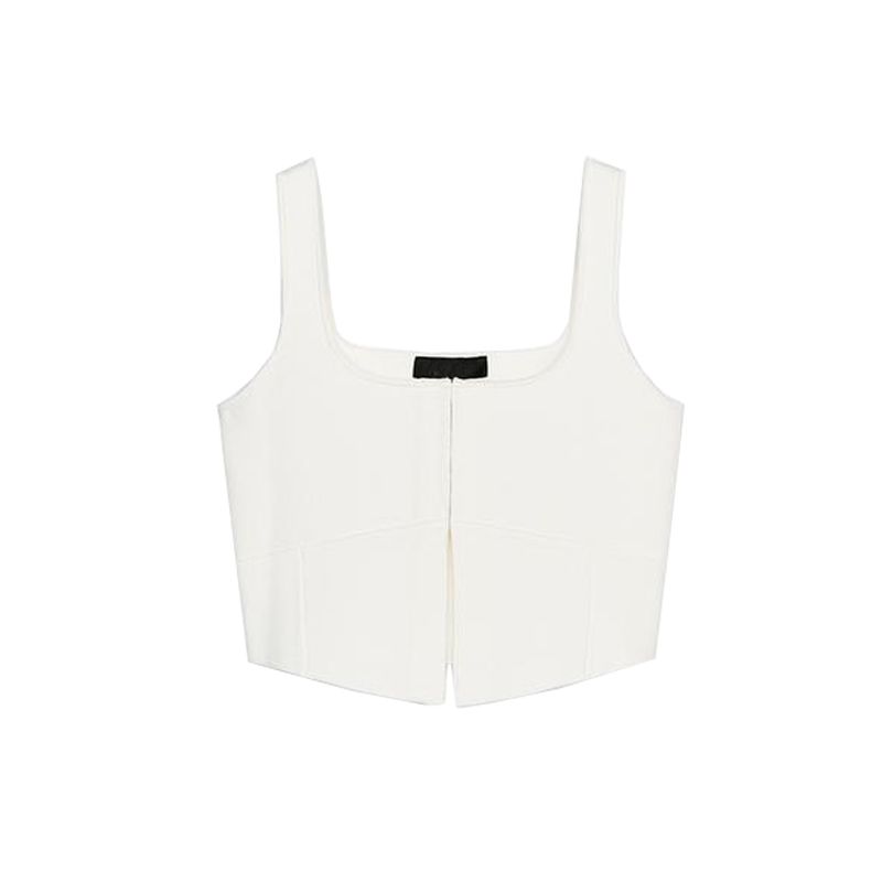 Spring and Summer New Women's Clothing Hidden Snap Button Simple Wide Shoulder Strap Knitting Vest Short Top 5536040