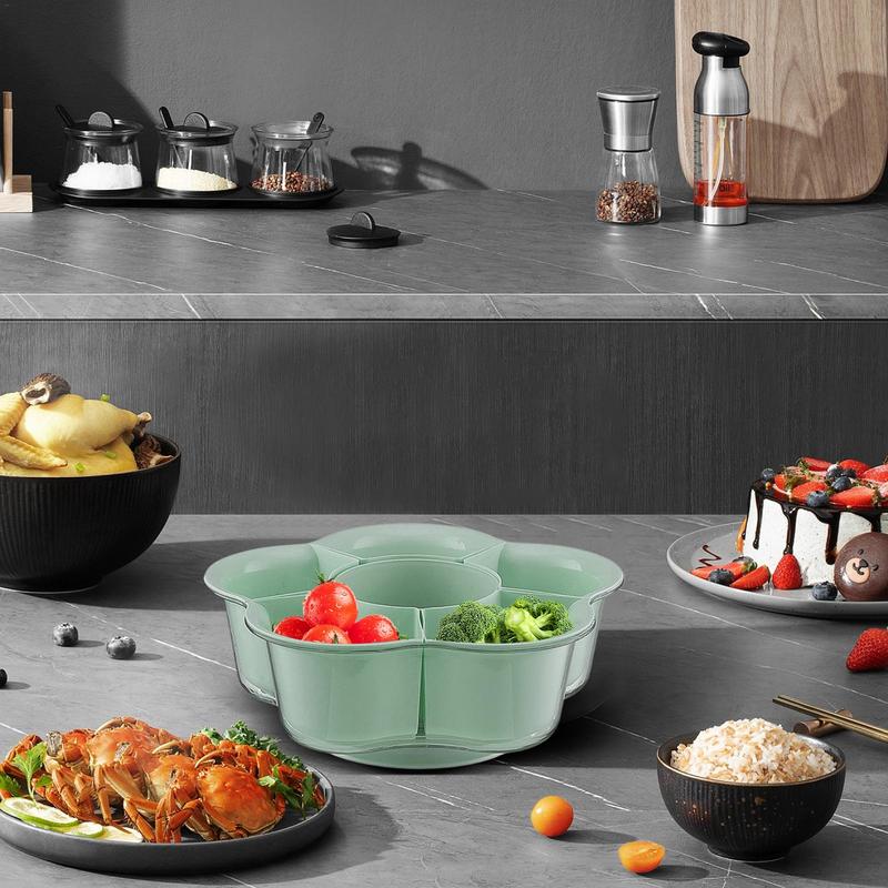 Divided Veggie Tray Rotating Veggie Tray Hot Pot Drain Basket Rotate Fruit Washing Basket For Picnic BBQ Kitchen