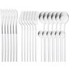 White Gold 24Pcs Cutlery Set Matte Dinnerware Western Flatware Knife Fork Spoons Stainless Steel Silverware Kitchen Tableware Set