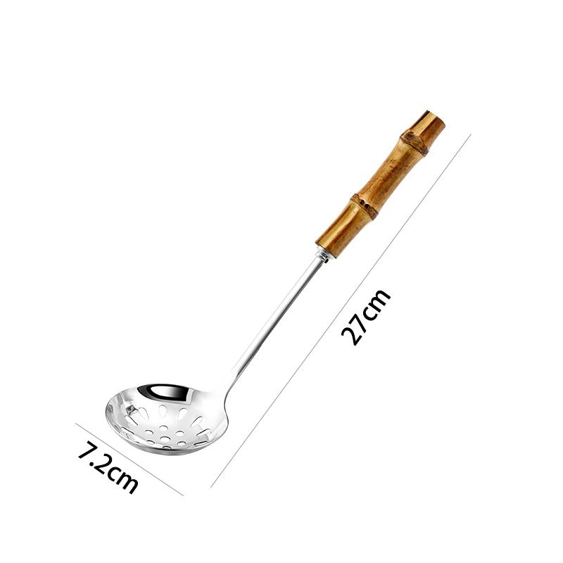 

Дуршлаг из нержавеющей стали 304, металлическая ложка, ложка для лапши, дуршлаг, практичный инструмент для пасты, совок для супа, бамбуковая ручка, кухонные принадлежности