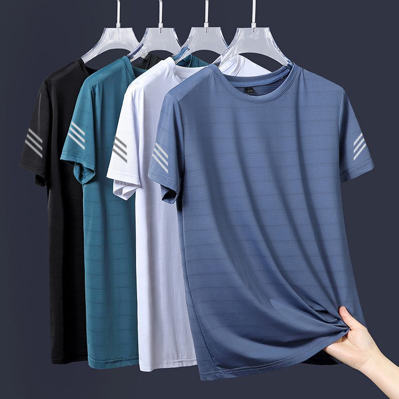 Καλοκαιρινό ανδρικό μπλουζάκι Sports Casual Ανδρικό με κοντό μανίκι Γρήγορο στέγνωμα Ice Silk στρογγυλή λαιμόκοψη Μισομάνικο φαρδύ μπλουζάκι για άνδρες