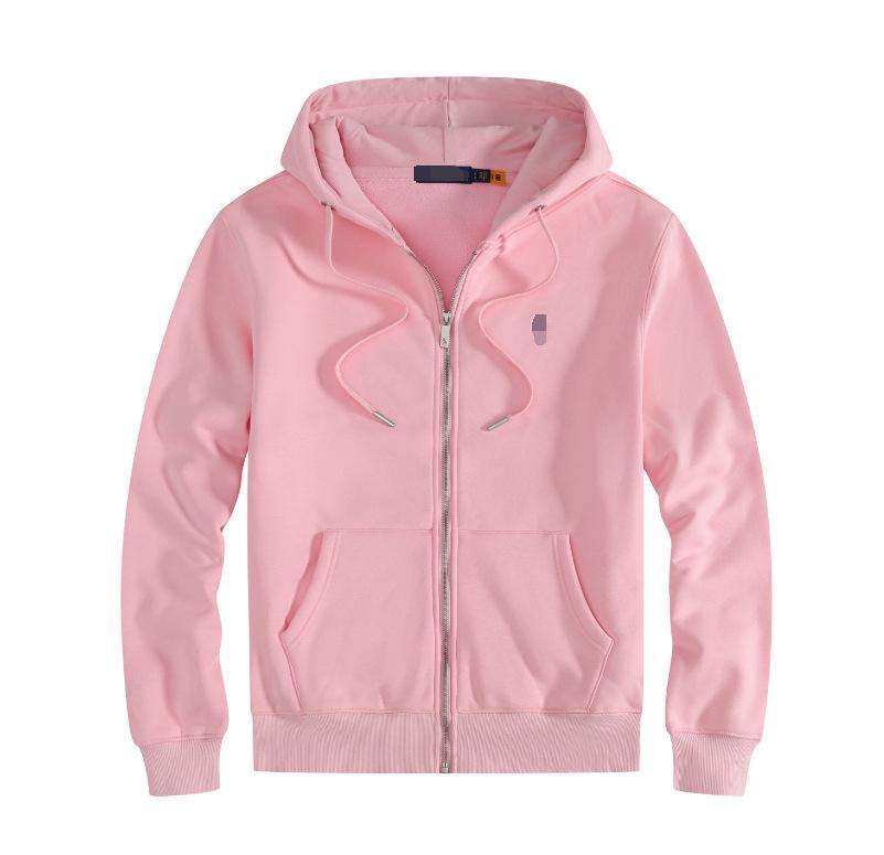 Herren Baumwolle Langarm Bestickter Pferd Polo Hoodie mit Reißverschluss Cardigan und Samtfutter für Herbst und Winter