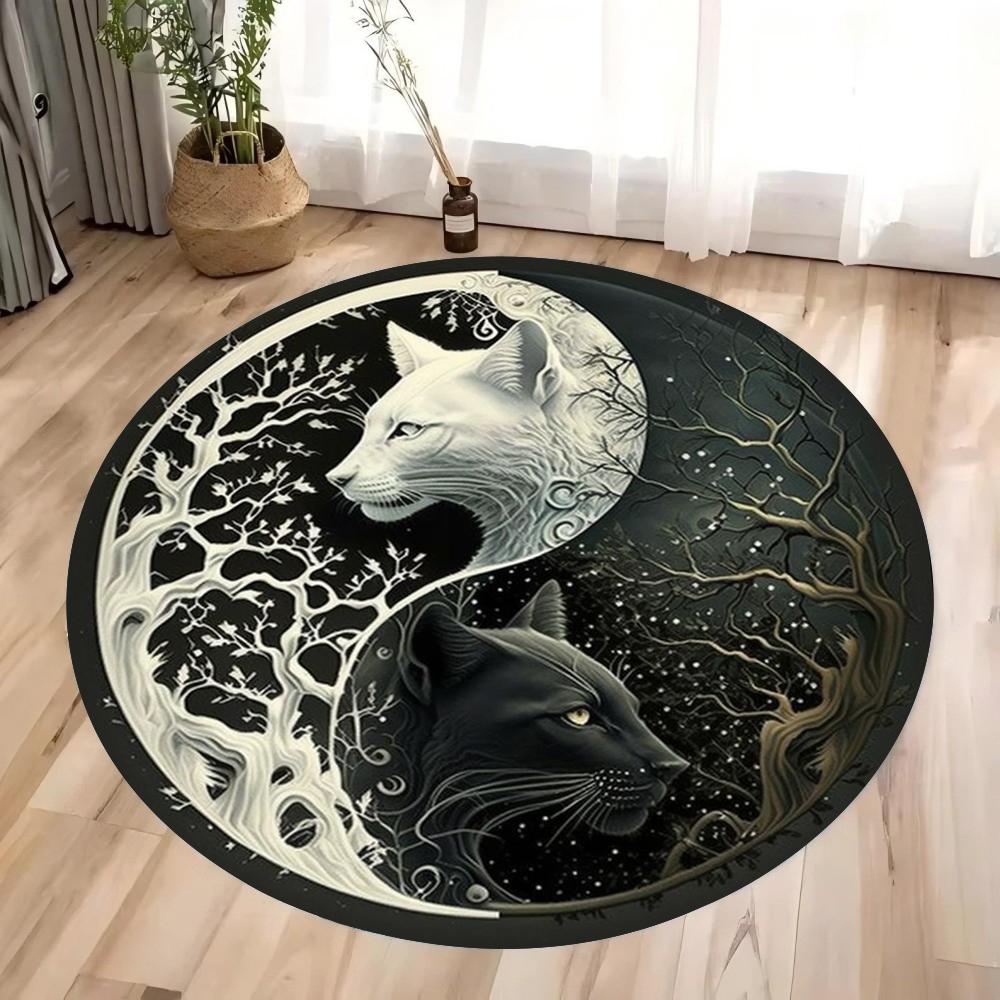 Black and White Cat Round Rug Anti-Slip Washable Carpet for Living Room Bedroom Kitchen Decor and Gift Tool Room Area Floor Mat