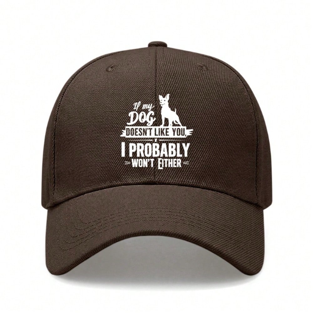 [Dog Lover Baseball Cap] Cream Letter Print Polyester Adjustable Breathable Casual Outdoor Sports Baseball Hat For Men Women